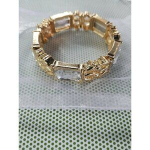 Gold Tone Chunky Stretch Bracelet Rhinestone Statement Jewelry